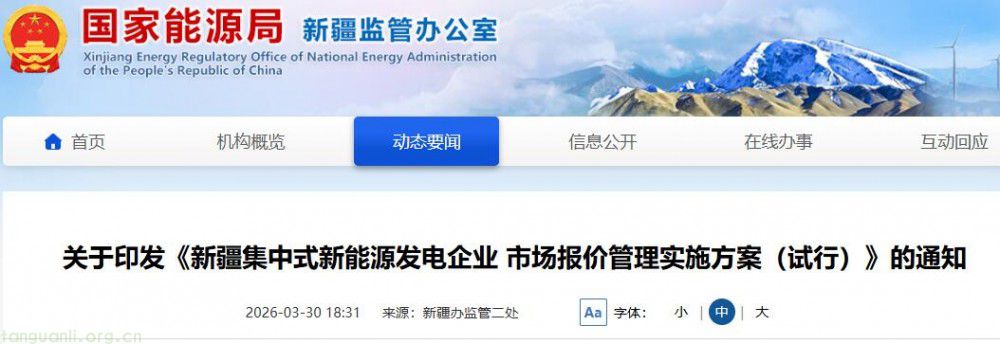 国家能源局新疆监管办印发新能源发电企业市场报价管理实施方案(图1)